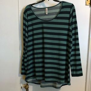 Green Striped Long Sleeve Tee